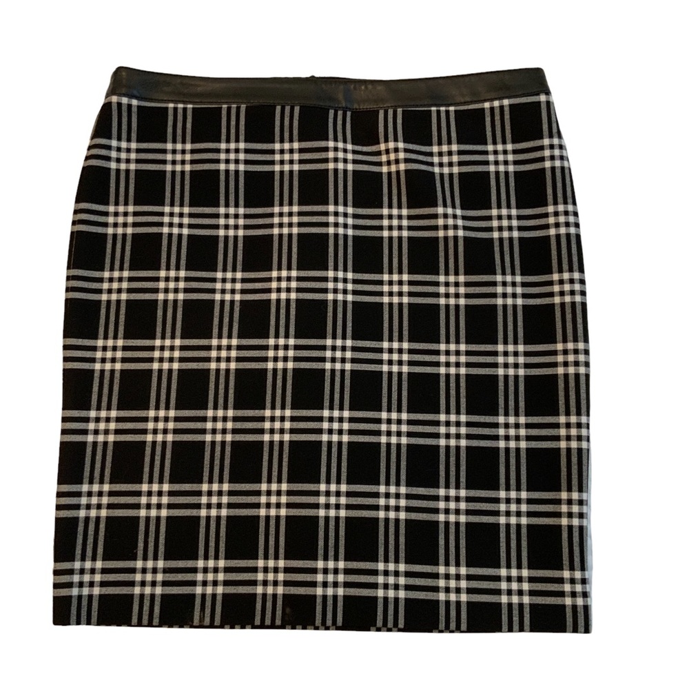 Oui Black Plaid Gingham Pencil Skirt Size US 6